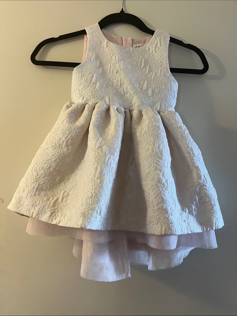 H&M Light Pink Textured Jacquard Party Dress